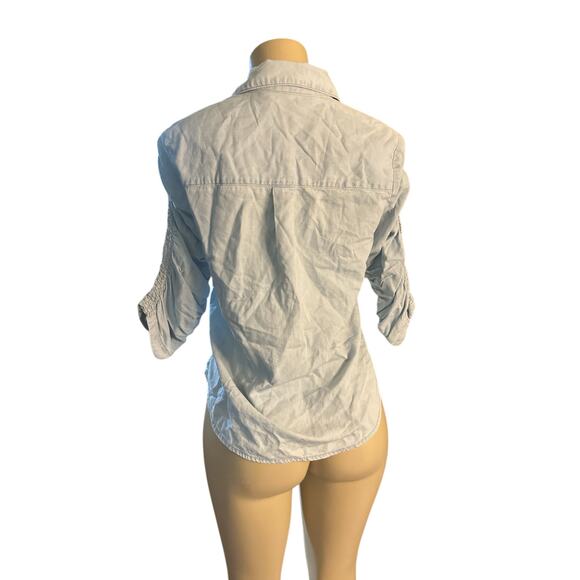 Women 6 Veronica Beard Jeans Denim Chambray Shirt Top Blouse Ruched Snap Button - Picture 4 of 6